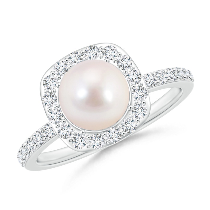 7mm AAAA Vintage Style Japanese Akoya Pearl and Diamond Halo Ring in White Gold 