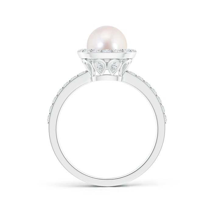 7mm AAAA Vintage Style Japanese Akoya Pearl and Diamond Halo Ring in White Gold product image