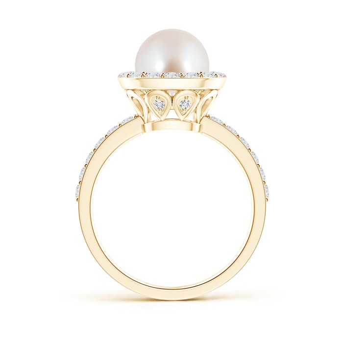 8mm AAA Vintage Style Japanese Akoya Pearl and Diamond Halo Ring in Yellow Gold product image