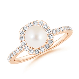 6mm AAA Vintage Style Freshwater Cultured Pearl and Diamond Halo Ring in Rose Gold