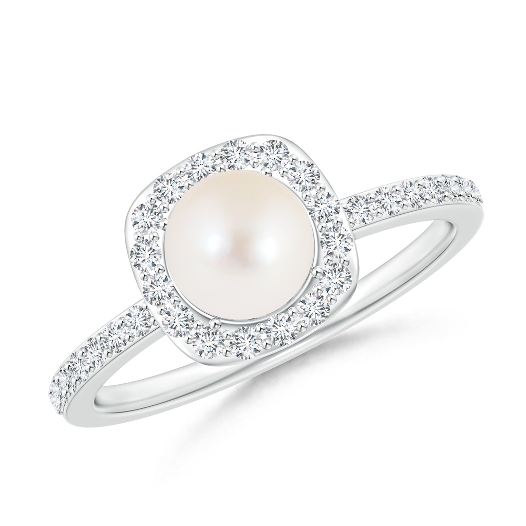 6mm AAA Vintage Style Freshwater Cultured Pearl and Diamond Halo Ring in S999 Silver