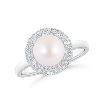 8mm AA Akoya Cultured Pearl and Diamond Double Halo Ring in White Gold