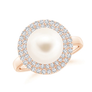 10mm AAA Freshwater Cultured Pearl and Diamond Double Halo Ring in Rose Gold