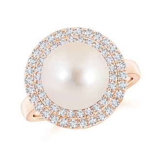 11mm AAAA Freshwater Cultured Pearl and Diamond Double Halo Ring in Rose Gold