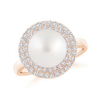 10mm AA South Sea Cultured Pearl and Diamond Double Halo Ring in 10K Rose Gold