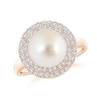 10mm AAAA South Sea Cultured Pearl and Diamond Double Halo Ring in Rose Gold