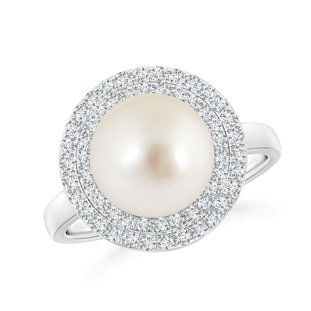 10mm AAAA South Sea Cultured Pearl and Diamond Double Halo Ring in White Gold