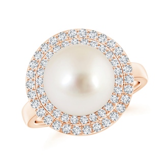 11mm AAAA South Sea Cultured Pearl and Diamond Double Halo Ring in Rose Gold