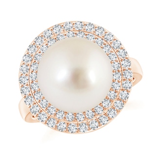 12mm AAAA South Sea Cultured Pearl and Diamond Double Halo Ring in Rose Gold