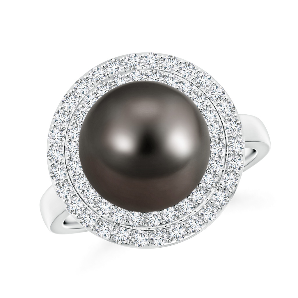 11mm AAA Tahitian Cultured Pearl and Diamond Double Halo Ring in White Gold