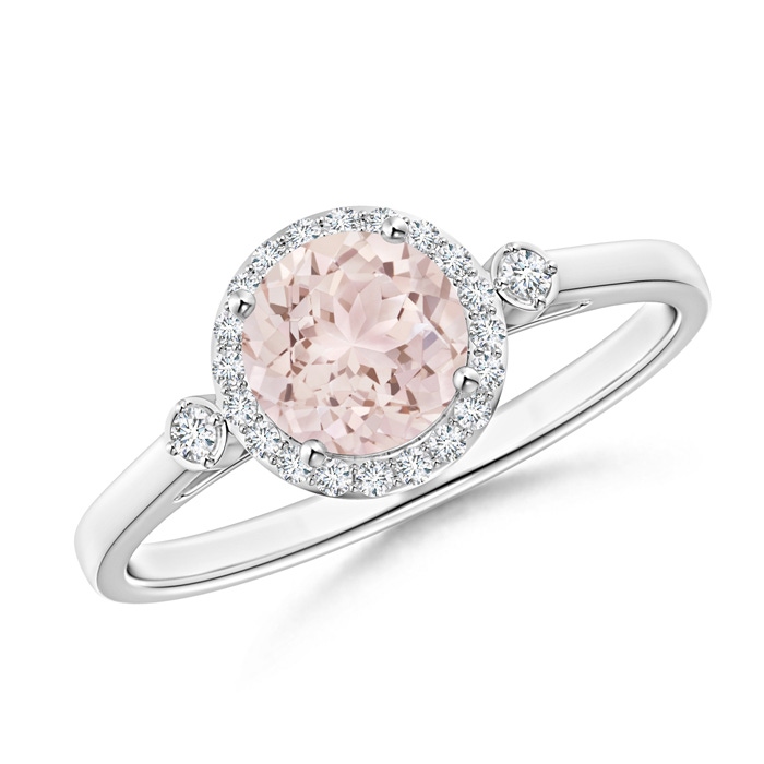 6mm A Classic Prong-Set Round Morganite and Diamond Halo Ring in P950 Platinum 