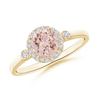 6mm AAA Classic Prong-Set Round Morganite and Diamond Halo Ring in 9K Yellow Gold