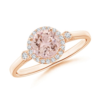 6mm AAA Classic Prong-Set Round Morganite and Diamond Halo Ring in Rose Gold