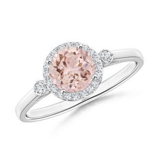 6mm AAA Classic Prong-Set Round Morganite and Diamond Halo Ring in White Gold