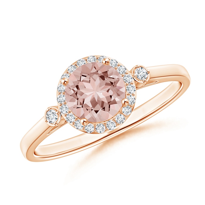 6mm AAAA Classic Prong-Set Round Morganite and Diamond Halo Ring in Rose Gold 