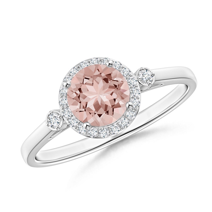 6mm AAAA Classic Prong-Set Round Morganite and Diamond Halo Ring in White Gold