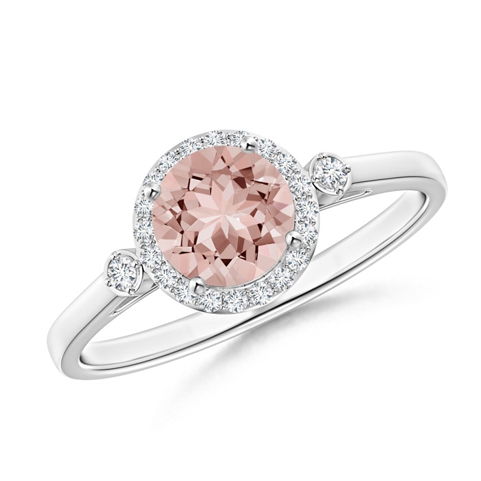 6mm AAAA Classic Prong-Set Round Morganite and Diamond Halo Ring in White Gold 