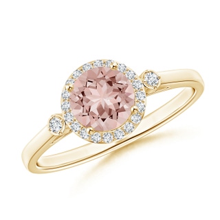 6mm AAAA Classic Prong-Set Round Morganite and Diamond Halo Ring in Yellow Gold