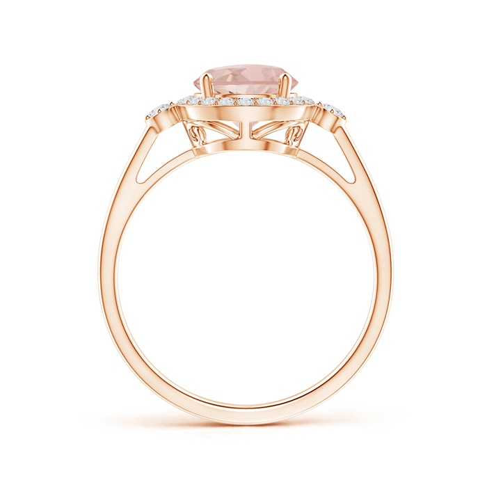 7mm AAAA Classic Prong-Set Round Morganite and Diamond Halo Ring in Rose Gold Side-1