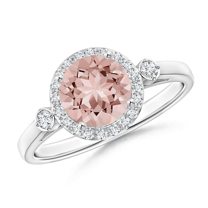 Classic Prong-Set Round Morganite and Diamond Halo Ring