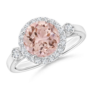 8mm AAA Classic Prong-Set Round Morganite and Diamond Halo Ring in White Gold