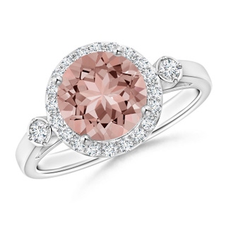 8mm AAAA Classic Prong-Set Round Morganite and Diamond Halo Ring in White Gold