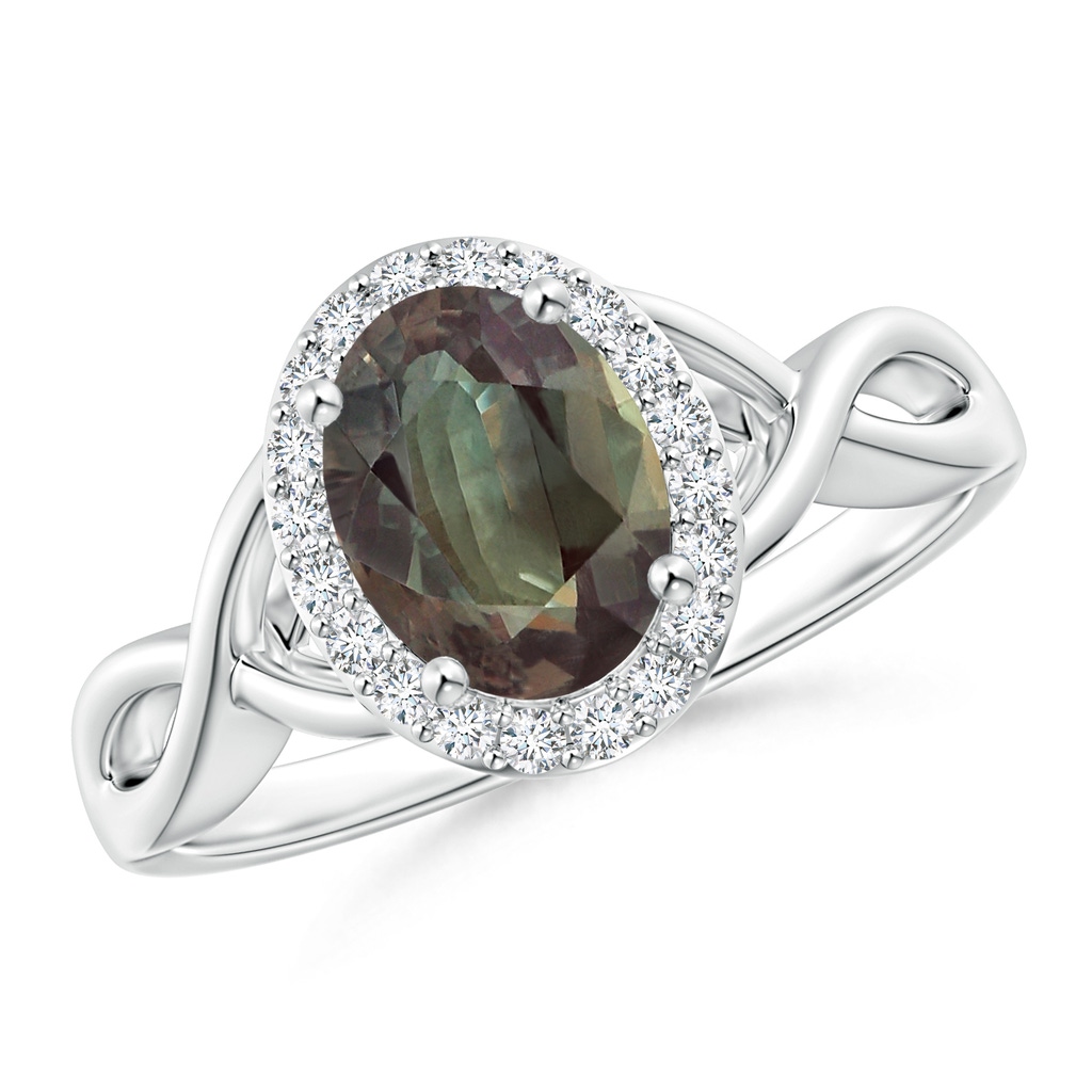 8.28x6.05x3.74mm AAA GIA Certified Oval Alexandrite Infinity Ring with Diamond Halo in 18K White Gold