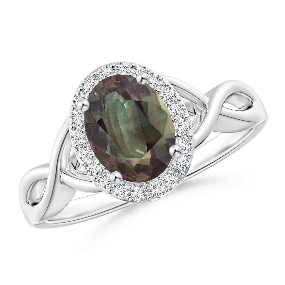 8.28x6.05x3.74mm AAA GIA Certified Oval Alexandrite Infinity Ring with Diamond Halo in 18K White Gold 