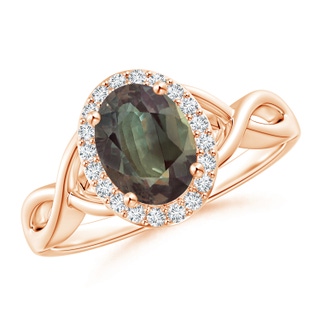 8.28x6.05x3.74mm AAA GIA Certified Oval Alexandrite Infinity Ring with Diamond Halo in Rose Gold