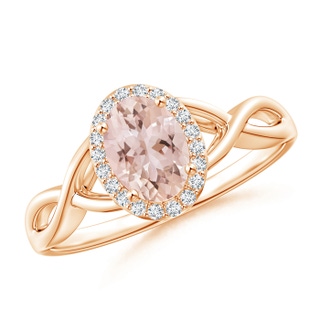 7x5mm AAA Oval Morganite Infinity Ring with Diamond Halo in Rose Gold