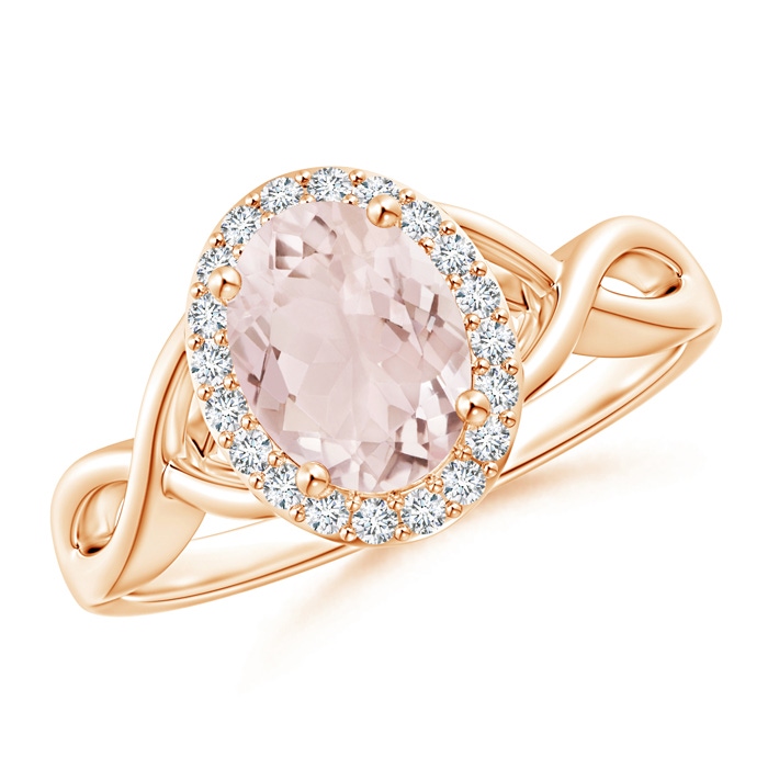 8x6mm A Oval Morganite Infinity Ring with Diamond Halo in Rose Gold 