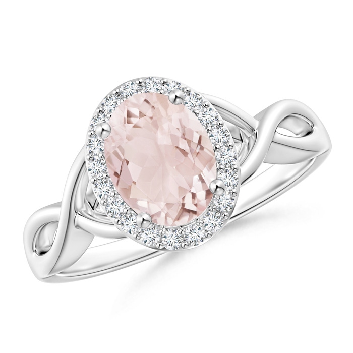 8x6mm A Oval Morganite Infinity Ring with Diamond Halo in White Gold 
