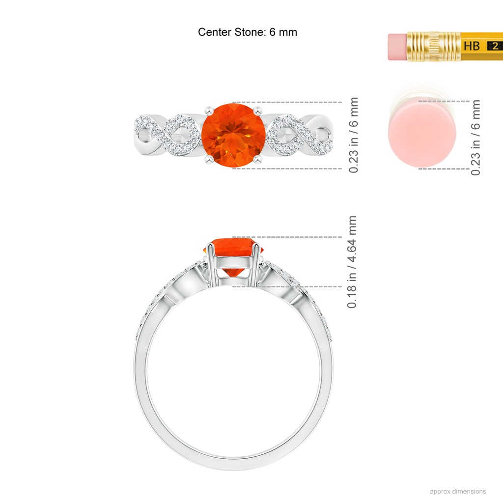 6mm AAA Round Fire Opal Infinity Ring with Diamonds in White Gold Ruler