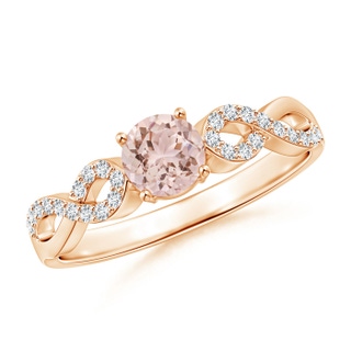 5mm AAA Solitaire Round Morganite Infinity Ring with Diamond Accents in Rose Gold