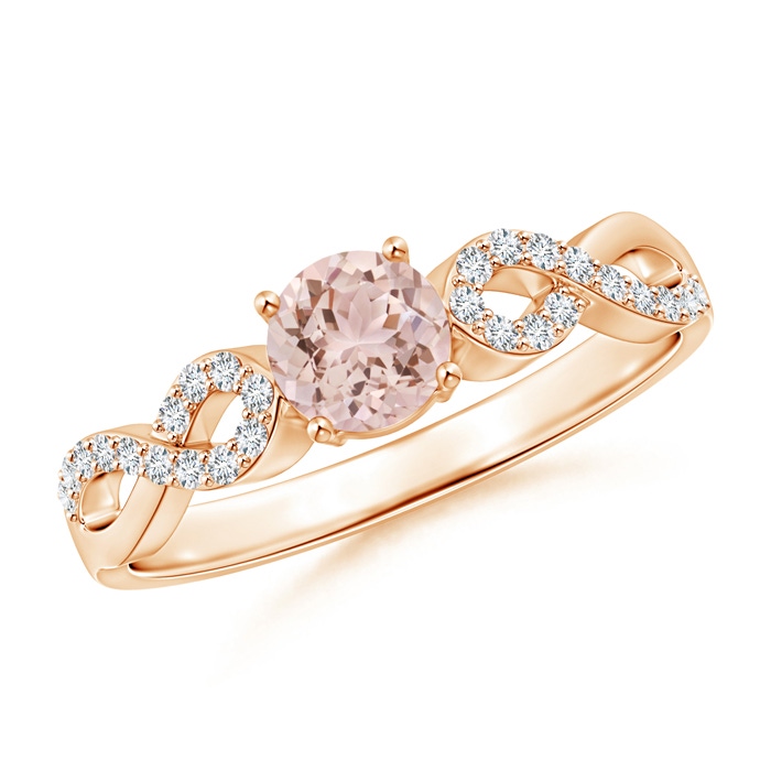 5mm AAA Solitaire Round Morganite Infinity Ring with Diamond Accents in Rose Gold 