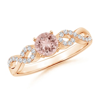 5mm AAAA Solitaire Round Morganite Infinity Ring with Diamond Accents in 9K Rose Gold