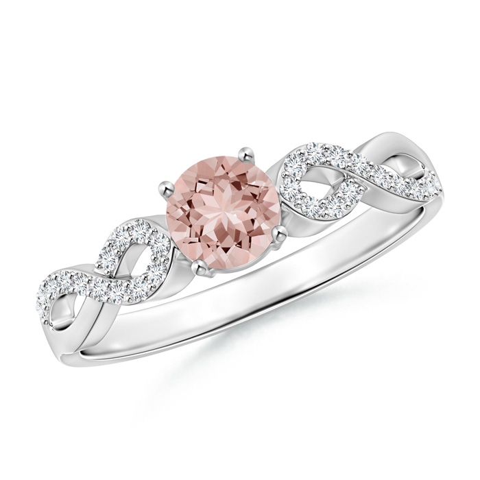 5mm AAAA Solitaire Round Morganite Infinity Ring with Diamond Accents in White Gold 