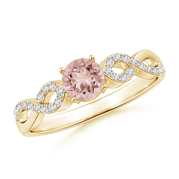 5mm AAAA Solitaire Round Morganite Infinity Ring with Diamond Accents in Yellow Gold