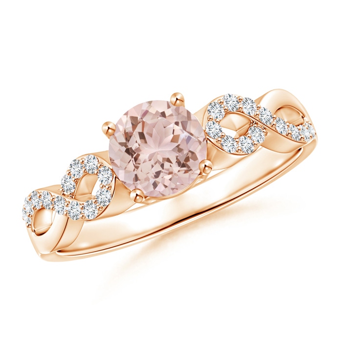 6mm AAA Solitaire Round Morganite Infinity Ring with Diamond Accents in Rose Gold 