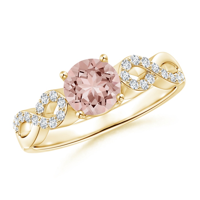 6mm AAAA Solitaire Round Morganite Infinity Ring with Diamond Accents in Yellow Gold 