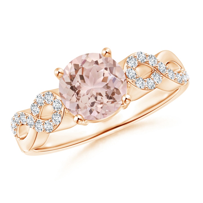 7mm AAA Solitaire Round Morganite Infinity Ring with Diamond Accents in Rose Gold 