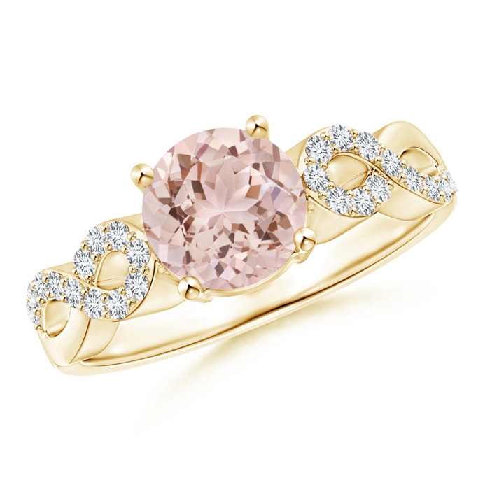 7mm AAA Solitaire Round Morganite Infinity Ring with Diamond Accents in Yellow Gold 