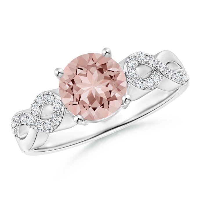 7mm AAAA Solitaire Round Morganite Infinity Ring with Diamond Accents in White Gold