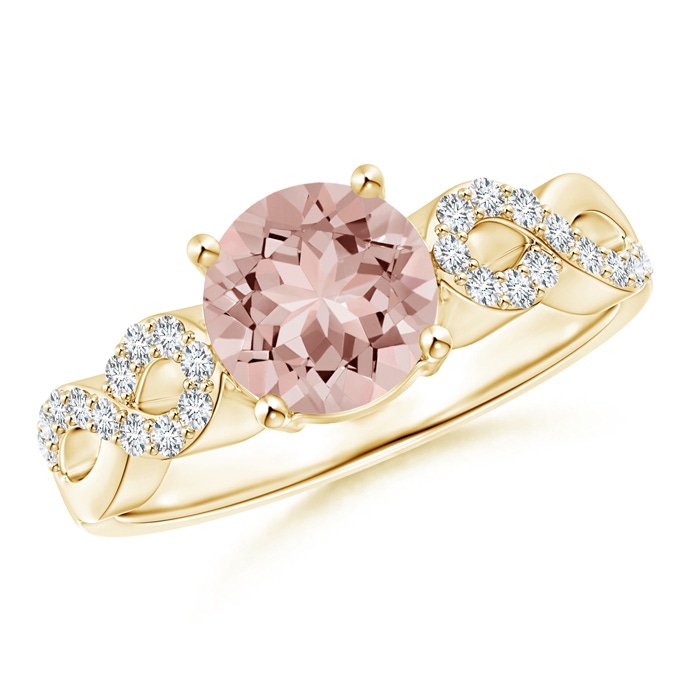 7mm AAAA Solitaire Round Morganite Infinity Ring with Diamond Accents in Yellow Gold