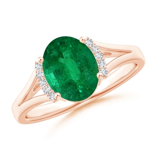 8.87x6.87x5.20mm AAA GIA Certified Oval Emerald Split Shank Ring with Diamond Collar in 18K Rose Gold