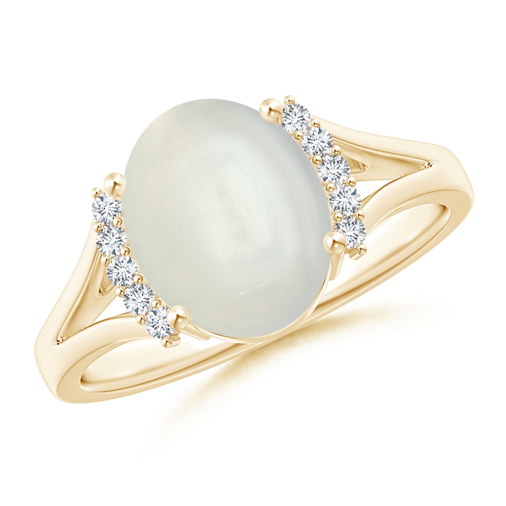 10x8mm AAAA Oval Moonstone Split Shank Ring with Diamond Collar in Yellow Gold