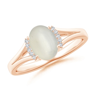 8x6mm AAA Oval Moonstone Split Shank Ring with Diamond Collar in 10K Rose Gold