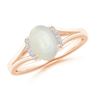 8x6mm AAAA Oval Moonstone Split Shank Ring with Diamond Collar in Rose Gold