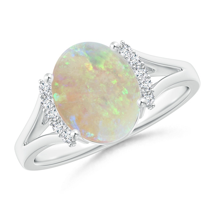 10x8mm AAA Oval Opal Split Shank Ring with Diamond Collar in P950 Platinum 