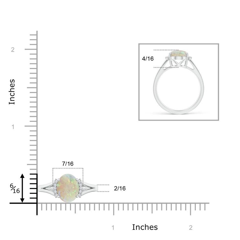 10x8mm AAA Oval Opal Split Shank Ring with Diamond Collar in P950 Platinum ruler